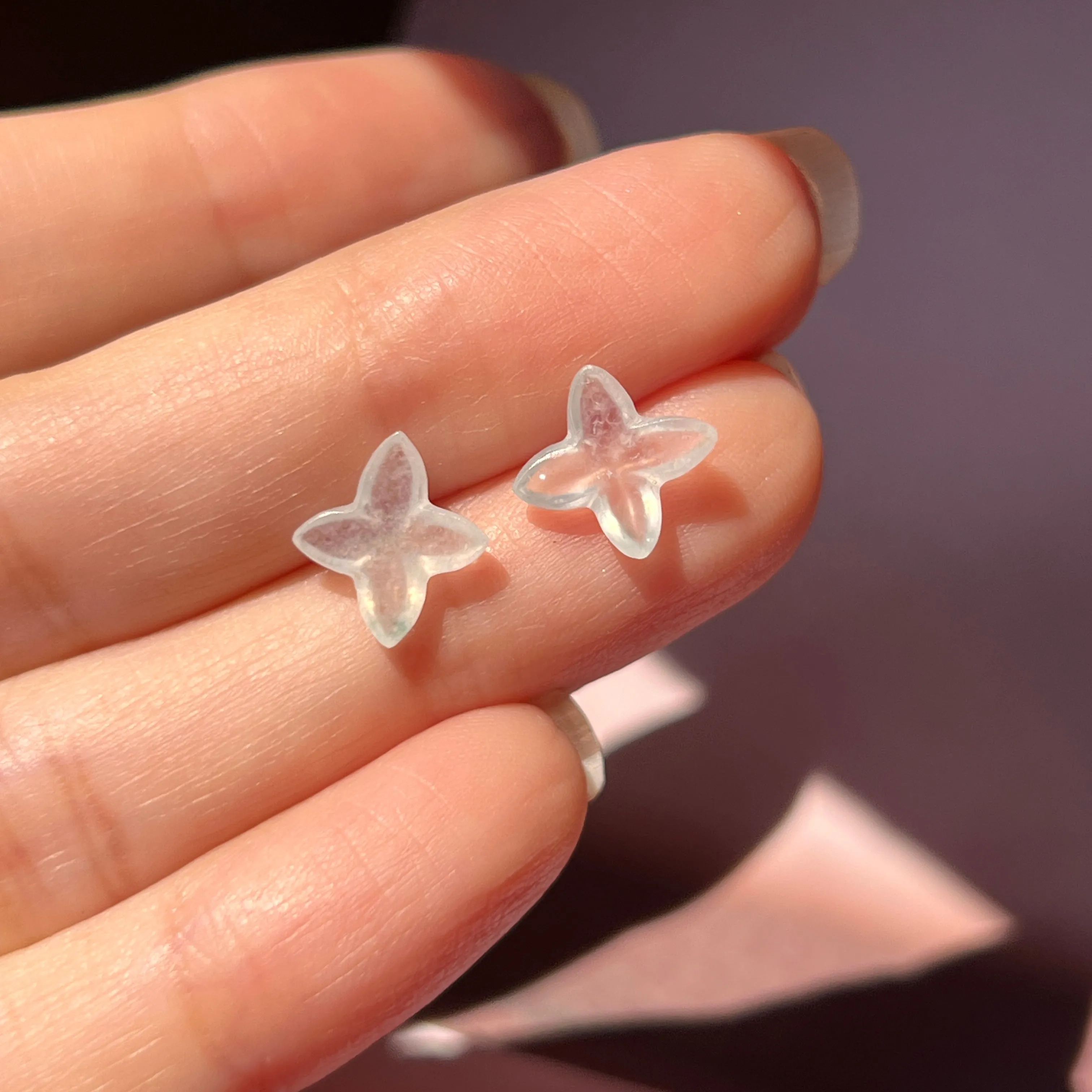 3.25cts Icy A-Grade Natural Jadeite Ninja Star Pair No.180293