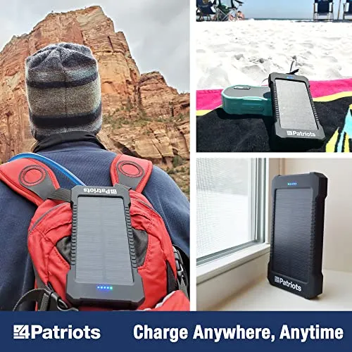 4Patriots Patriot Power Cell: Portable Solar Power Bank, Rechargeable External Battery 2 USB Ports, 8,000 mAh Lithium Polymer Battery, LED Flashlight, Great for Hiking or Emergencies