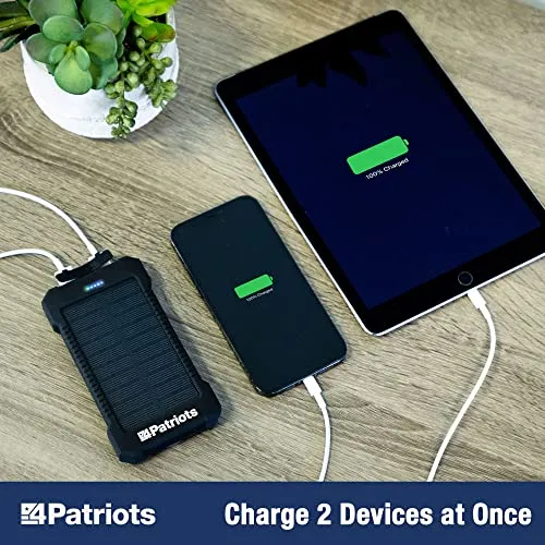 4Patriots Patriot Power Cell: Portable Solar Power Bank, Rechargeable External Battery 2 USB Ports, 8,000 mAh Lithium Polymer Battery, LED Flashlight, Great for Hiking or Emergencies