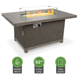 52in 50,000 BTU Wicker Propane Fire Pit Table w/ Aluminum Top, Cover