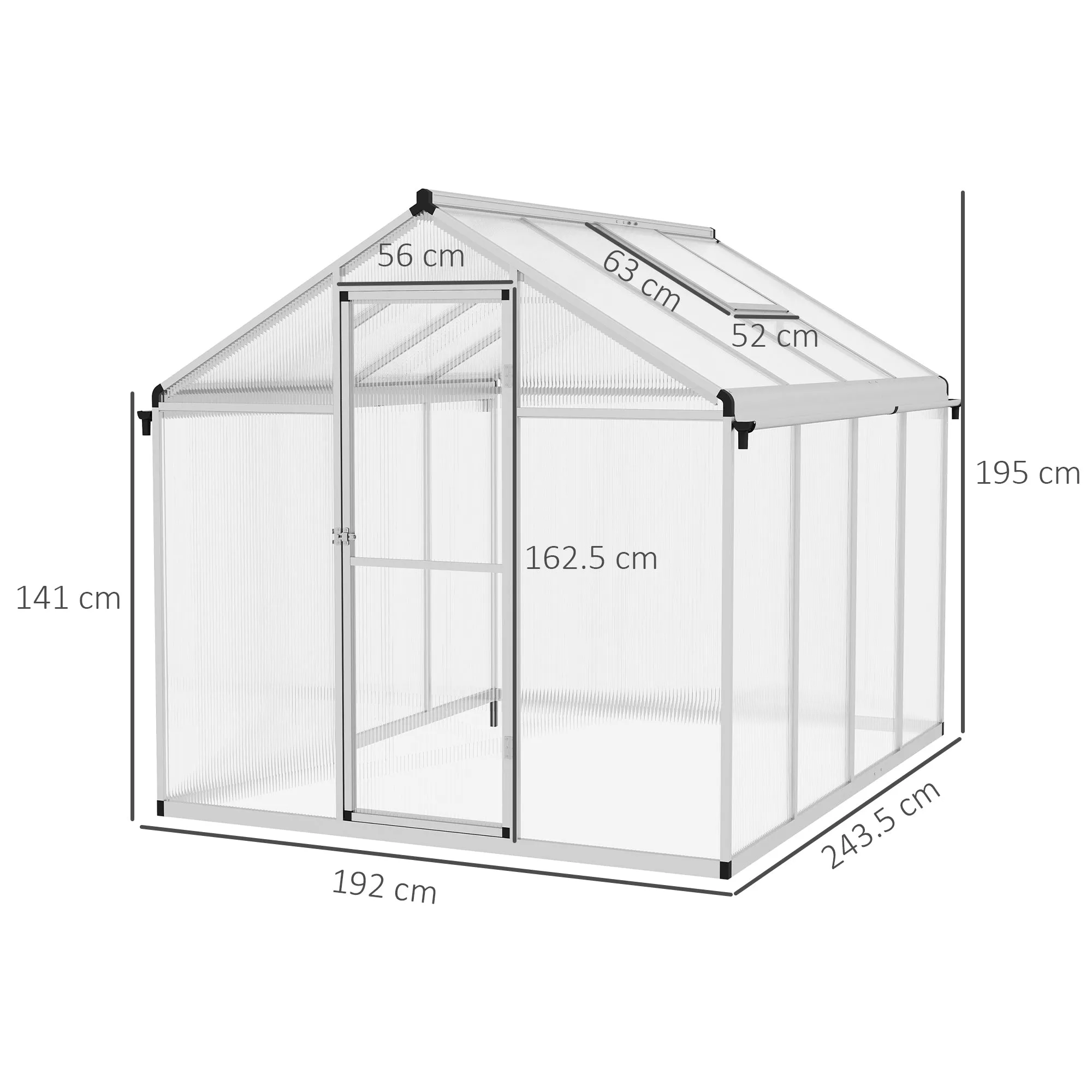 6 x 8ft Polycarbonate Greenhouse with Rain Gutters, Large Walk-In Green House with Door and Window, Garden Plants Grow House