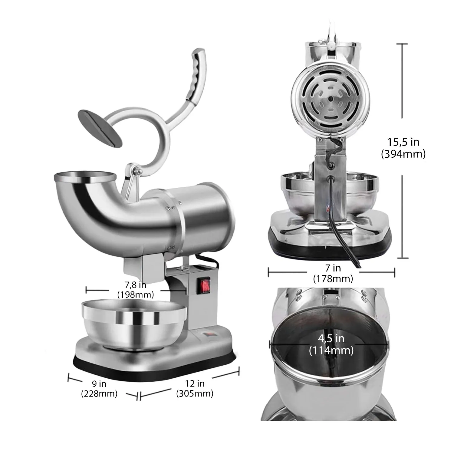 A-FSX10 Commercial Shaved Ice Machine | Ice Crusher for Snow Cones and Frozen Drinks | 440 lbs/h | Stainless Steel