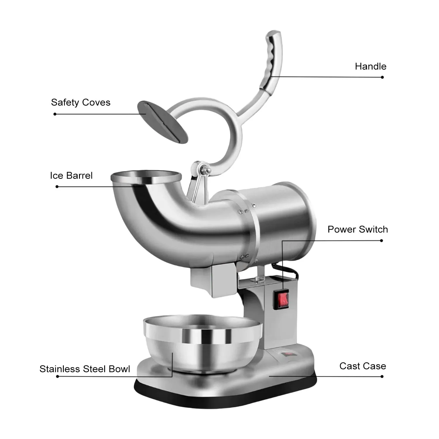 A-FSX10 Commercial Shaved Ice Machine | Ice Crusher for Snow Cones and Frozen Drinks | 440 lbs/h | Stainless Steel