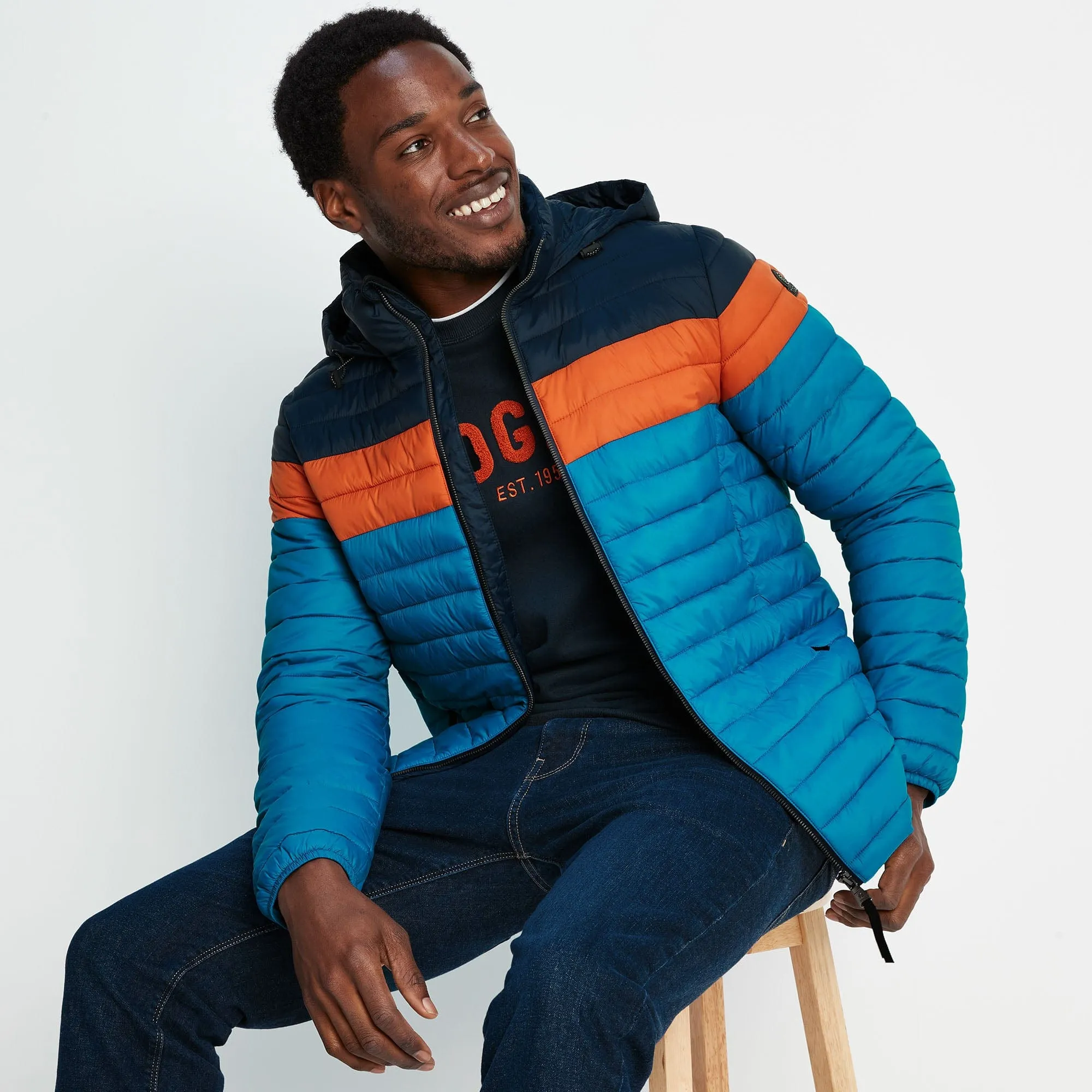 Bowburn Mens Padded Jacket - Peacock Blue/Dark Orange