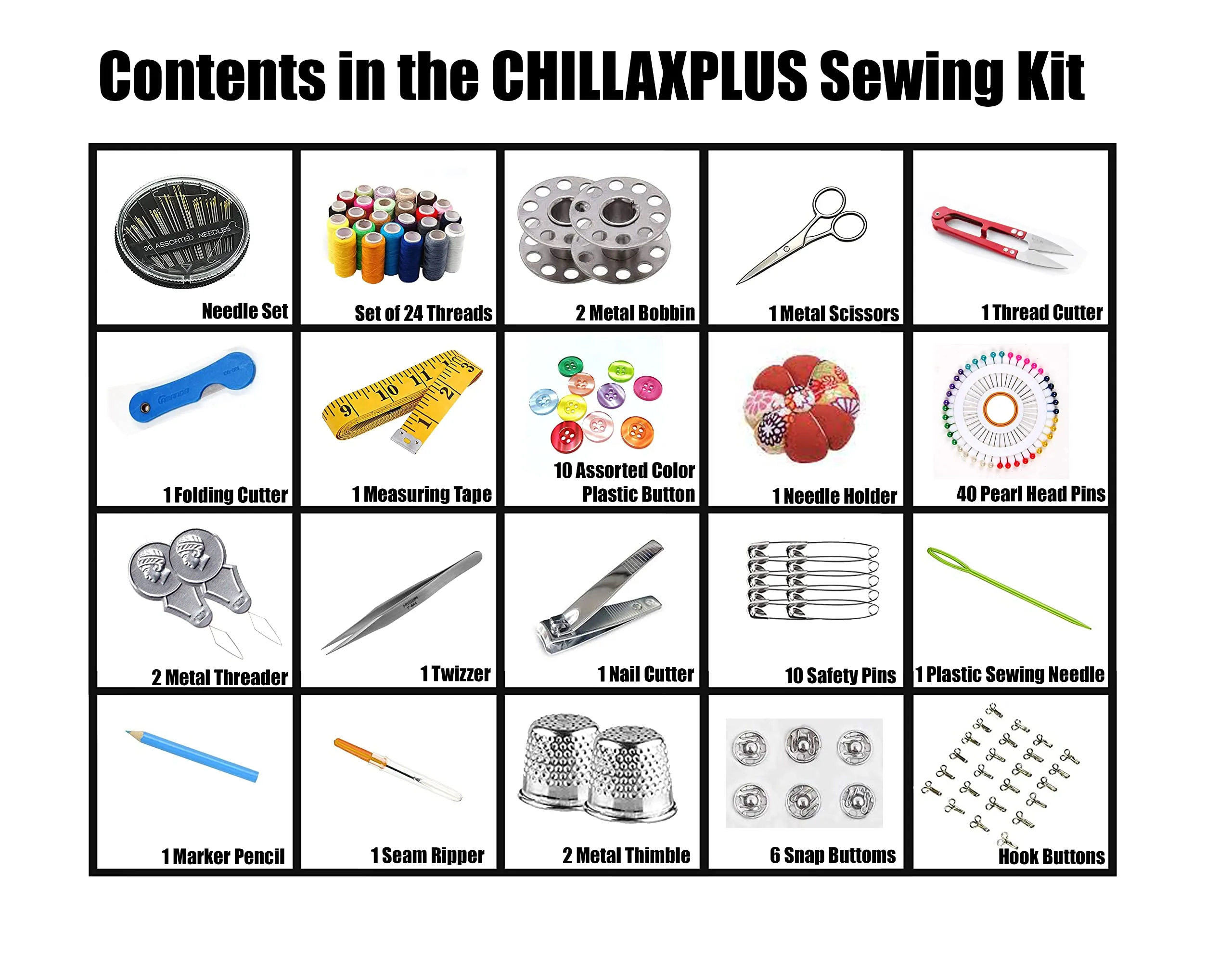 CHILLAXPLUS 172 pcs Sewing kit | Stitching kit | Stiching kit | Sewing kit Box | Thread Box Set | Travel kit | sui dhaga Box for Home | Travel kit | Tailoring Tools | Embroidery kit | Gifts for Women