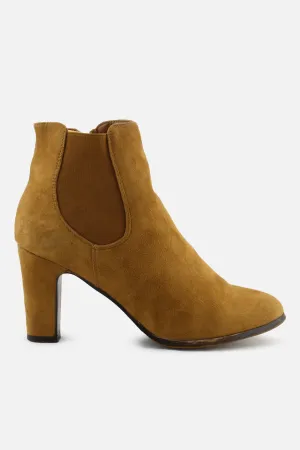 European Brand Zipper Stretchable Block Heels Ankle Boots | Suede