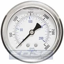 Gauge LF 2-1/2 in Face 1/4 in Btm 0 - 3000 Psi