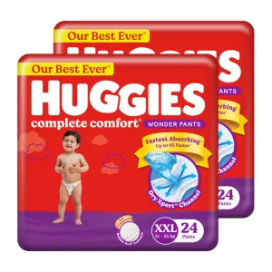 Huggies Complete Comfort Wonder Pants Double Extra Large (XXL) Size (15-25 Kgs) Baby Diaper Pants, 48 count| India's Fastest Absorbing Diaper with upto 4x faster absorption | Unique Dry Xpert Channel