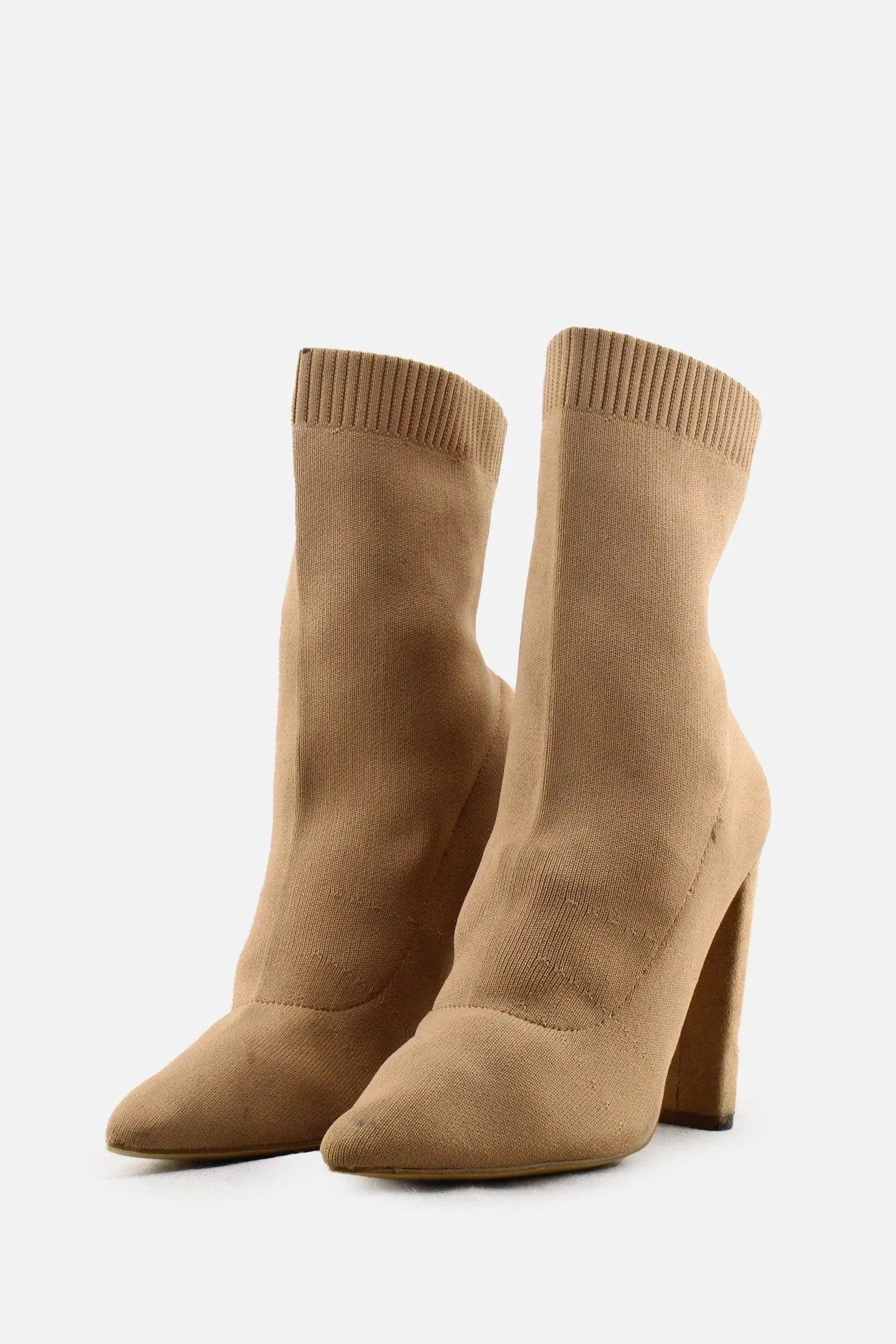 Liliana Block Heels Sock Boots | Textile