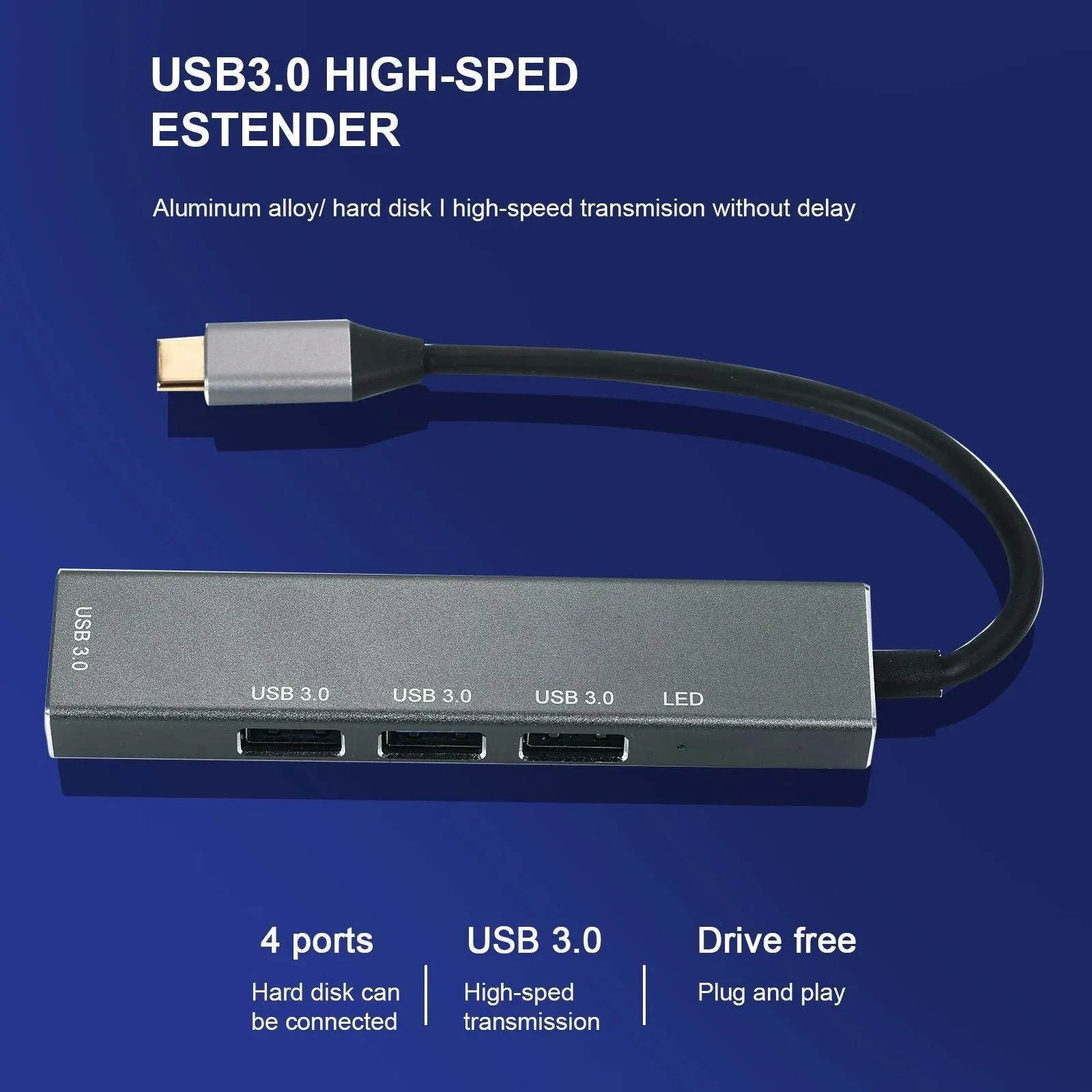 T304 4-in-1 Hub Type C to USB3.0*4 Intelligent USB Hub Multi-Port Adapter